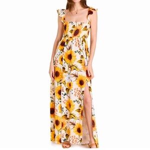 NWT Agua Bendita Leandra Maxi Dress in Sunshower Flowers Yellow White Small